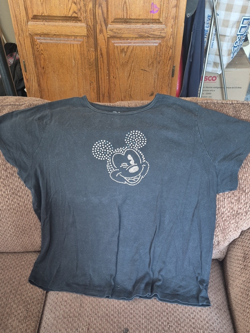 Disney Black Tee with Rhinestone Mickey Face